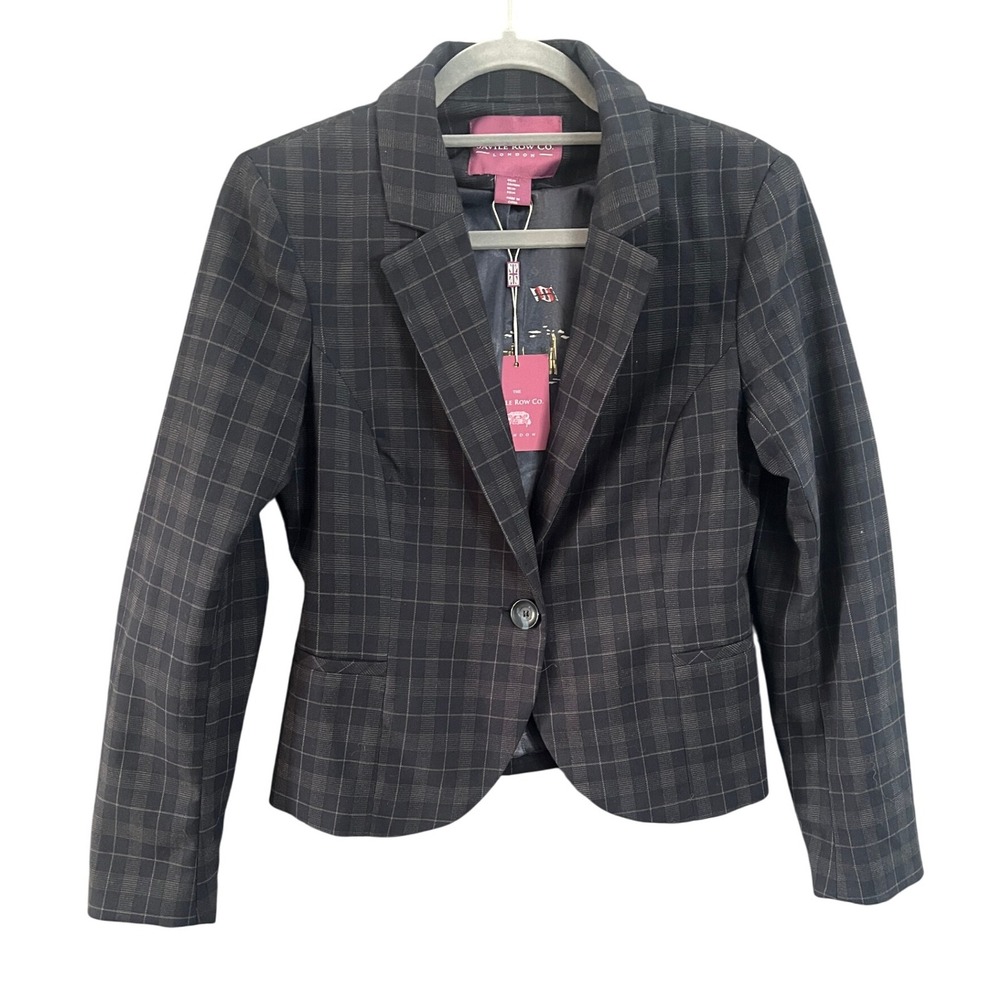 The Savile Row Co London Plaid Blazer Jacket Elbow Patches Women's Size M